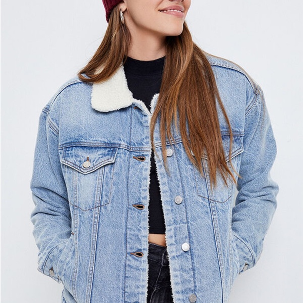 PacSun Light Blue Denim Jacket with Cream Collar